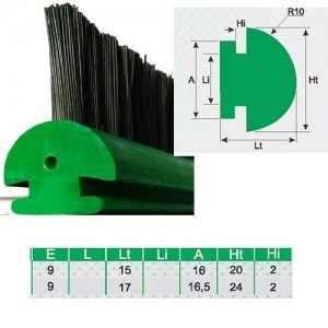 PERFIL GUIA TIPO T ESCOVA AJUSTÁVEL COM CERDAS (1X20 MM)
