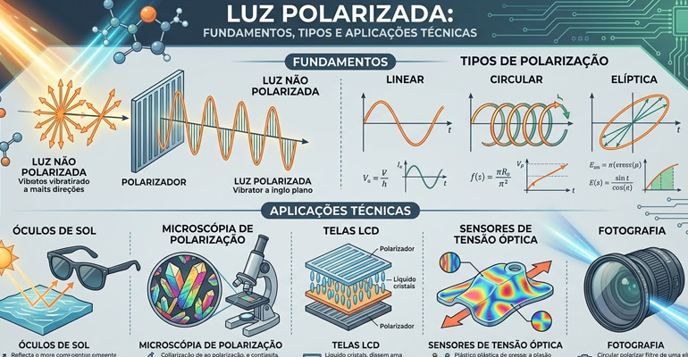Capa do artigo Luz Polarizada: Fundamentos, Tipos e Aplicações Técnicas
